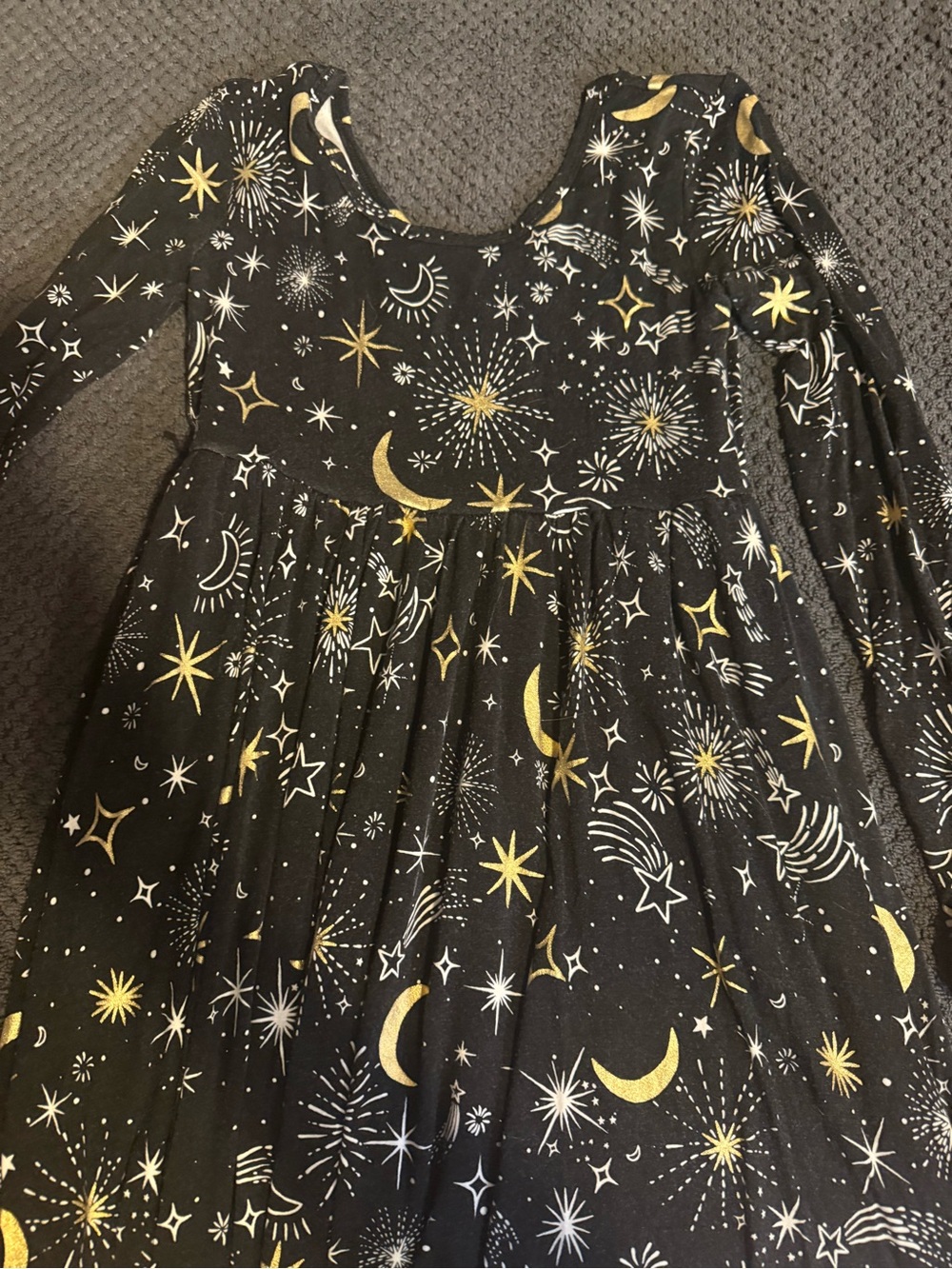 Little Sleepies Black Dress with Gold and White Star & Moon Print